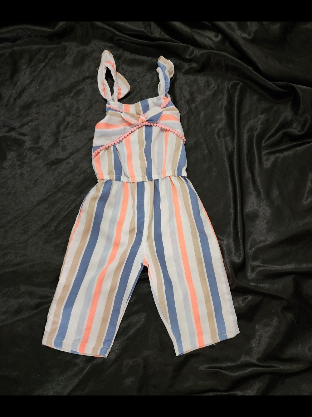 Little Lass Girls' Coral, Blue & Tan Romper 2T